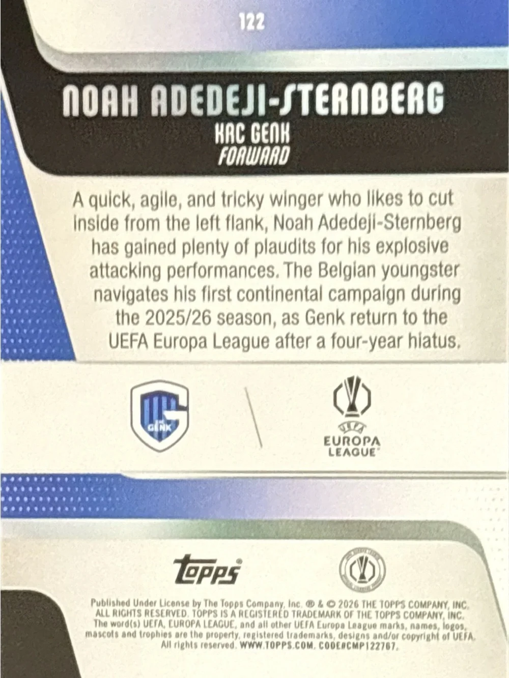 Topps Rookie Soccer Trading Card - Adedeji-Sternberg